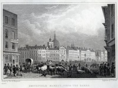 Marché de Smithfield depuis les Barrs, gravé par Thomas Barber, c.1830 - Thomas Hosmer Shepherd