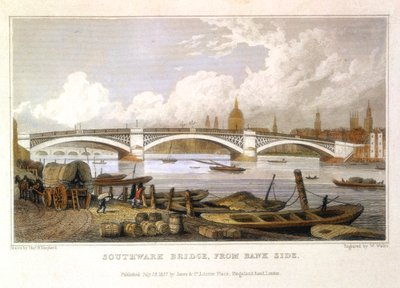Pont de Southwark depuis Bank Side, Londres, 1817 - Thomas Hosmer Shepherd