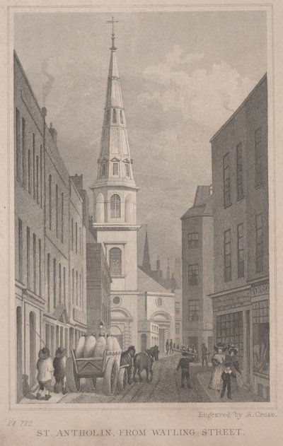 St. Antholin, de Watling Street, gravé par A. Cruse, vers 1830 - Thomas Hosmer Shepherd