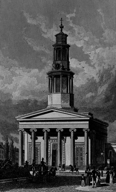Église St. Pancrass, façade ouest, gravée par James Tingle 1827 - Thomas Hosmer Shepherd