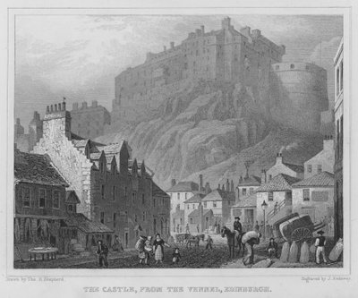 Le château, vue du Vennel, Édimbourg (gravure) - Thomas Hosmer Shepherd