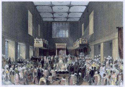 La Chambre des Lords, Sa Majesté ouvrant la session du Parlement, gravée par Henry Melville, vers 1840 - Thomas Hosmer Shepherd