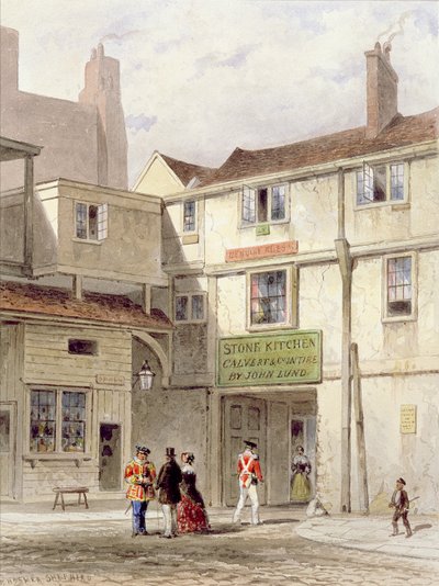 La célèbre cantine dans la tour - appelée La cuisine de pierre - démolie en 1827 - Thomas Hosmer Shepherd