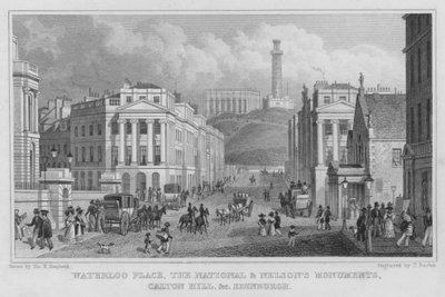 Waterloo Place, les monuments national et de Nelson, Calton Hill, etc., Édimbourg - Thomas Hosmer Shepherd