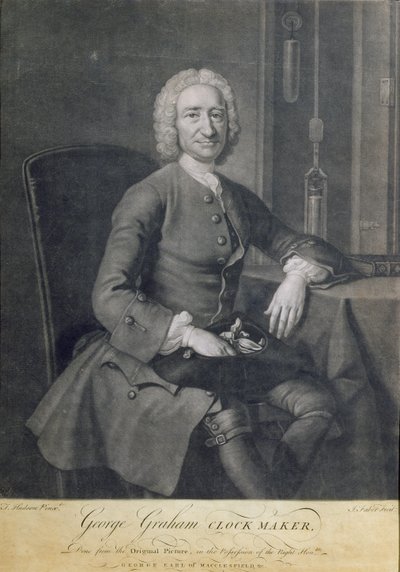 Portrait de George Graham (1673-1751) horloger, gravé par John Faber (1684-1756) - Thomas Hudson