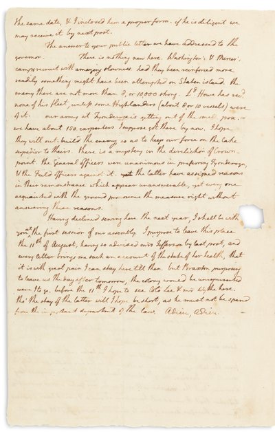 Lettre autographe à John Page, Philadelphie, 30 juillet 1776 - Thomas Jefferson