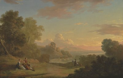 Paysage imaginaire avec un voyageur et des figures surplombant la baie de Baiae - Thomas Jones