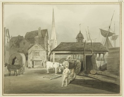 Extrémité nord-est de King Street, montrant le marché gallois en 1802 - Thomas Leeson the Elder Rowbotham