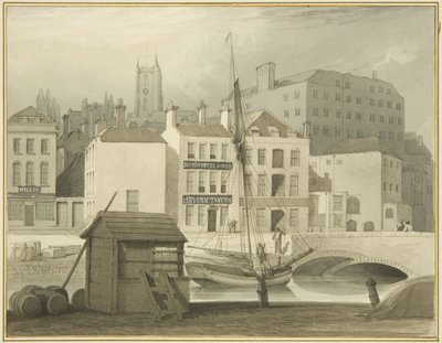Le pont de pierre à la tête du quai (Saint-Gilles), avec la maison de sucre de Host Street - Thomas Leeson the Elder Rowbotham