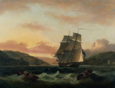 Une brigantine à pleines voiles dans le port de Dartmouth - Thomas Luny