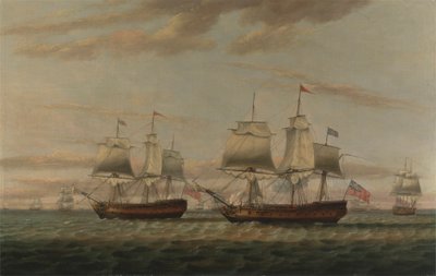 Un Indiaman et un deux-ponts à la dérive, dit être Thomas Dumar, Esq. dans le navire H.M. 