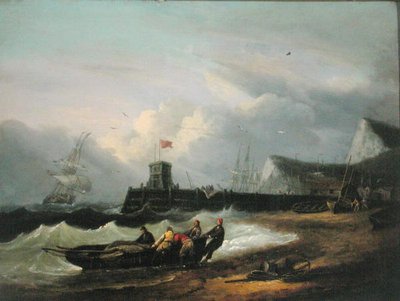 Tirer un bateau à terre au large du port de Douvres - Thomas Luny