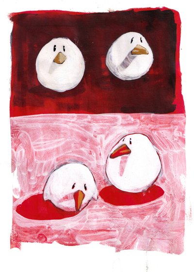 Oiseaux en Noir et Blanc sur Rouge - Thomas MacGregor