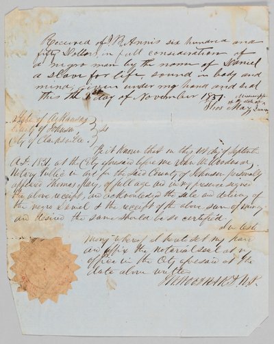 Acte de vente pour un homme nommé Daniel à Jerome B. Annis - Thomas May