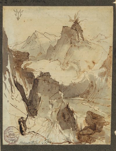 Dessin, Hiawatha voit Mudjekeewis, 1870-75 - Thomas Moran