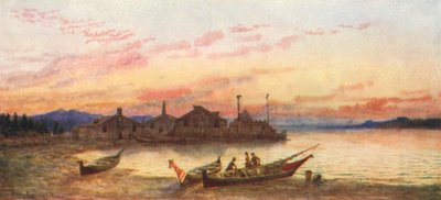 Village de Siwash, côte pacifique (lithographie couleur) - Thomas Mower Martin