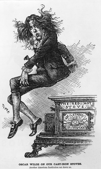 Oscar Wilde sur nos poêles en fonte. Une autre institution américaine assise, illustration de Harpers Weekly, pub. 1882 - Thomas Nast