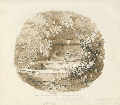 Biddulph - Ancien puits dans les bois de Knypersley : dessin sépia - Thomas Peploe Wood