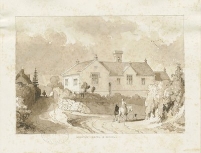 Croxden - Chapelle et école: dessin au lavis sépia, nd [1817-1845] - Thomas Peploe Wood