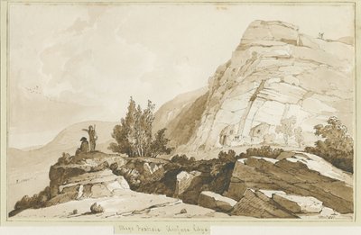 Kinver Edge - "Megs Foxhole" (dessin sépia, 1837) - Thomas Peploe Wood