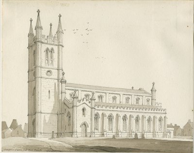 Lane End - Nouvelle église : dessin à la sépia - Thomas Peploe Wood
