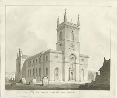 Église de Lane End (Longton): dessin sépia - Thomas Peploe Wood