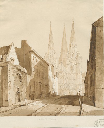 Cathédrale de Lichfield : dessin sépia rouge - Thomas Peploe Wood