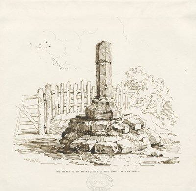 Moreton - Restes de la croix de pierre à Chatwell (1838) - Thomas Peploe Wood