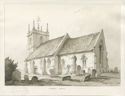 Église de Norbury : dessin au lavis sépia - Thomas Peploe Wood
