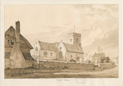 Église de Trysull: dessin à la plume et au lavis sépia - Thomas Peploe Wood