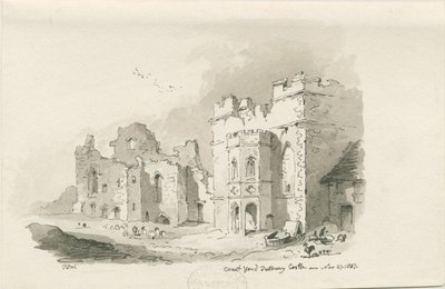 Château de Tutbury - Cour : dessin à la plume et au lavis, 27 nov. 1837 - Thomas Peploe Wood