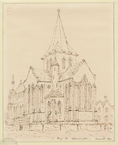 Wolverhampton - Église Sainte-Marie : dessin à la plume, nd [?milieu du XIXe siècle] - Thomas Peploe Wood