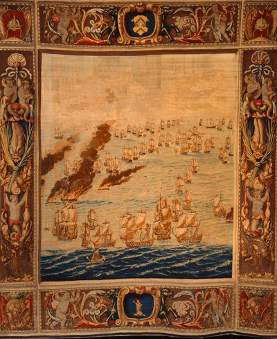 Tapisserie de Mortlake : Navires en feu en action, vers 1685 - Thomas Poyntz