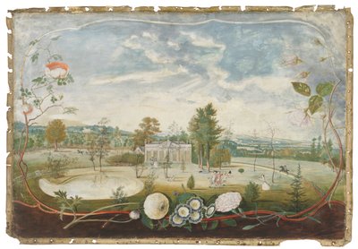 La serre à Woodside House, Old Windsor, dans un cartouche décoré de fleurs - Thomas Robins