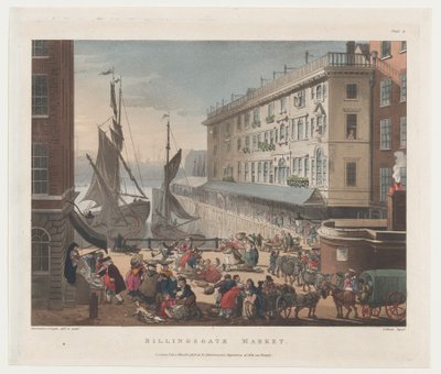 Marché de Billingsgate, 1er mars 1808 - Thomas Rowlandson, Augustus Charles Pugin, J. Bluck