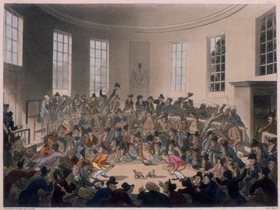 Hommes regardant un combat de coqs, fin 18e-début 19e siècle - Thomas Rowlandson, Augustus Charles Pugin
