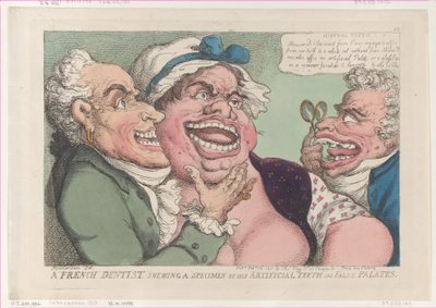 Un dentiste français montrant un spécimen de ses dents artificielles et faux palais, 26 février 1811 - Thomas Rowlandson