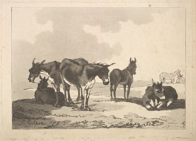 Un groupe de cinq ânes, trois debout, deux couchés, 1783-87 - Thomas Rowlandson