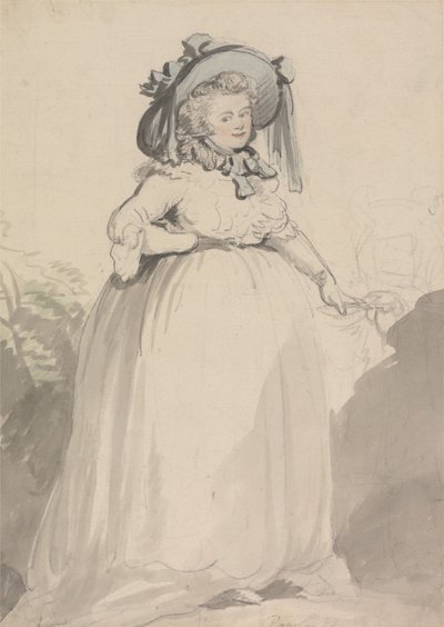 Une dame en robe blanche, coiffée d