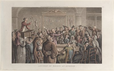 Vente aux enchères de reliques à Avignon, du Journal des voyages sentimentaux dans les provinces du sud - Thomas Rowlandson