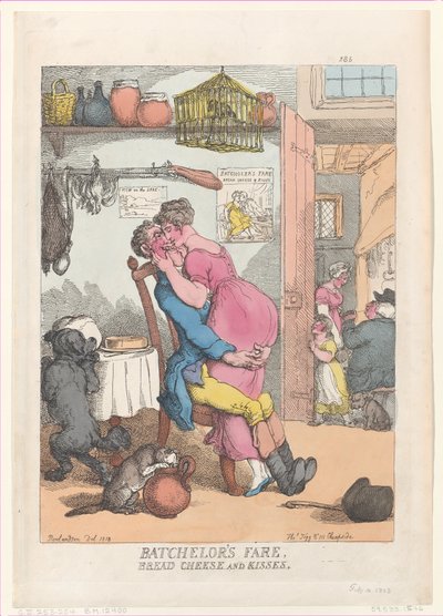 Repas de célibataire, pain, fromage et baisers, 10 février 1813 - Thomas Rowlandson