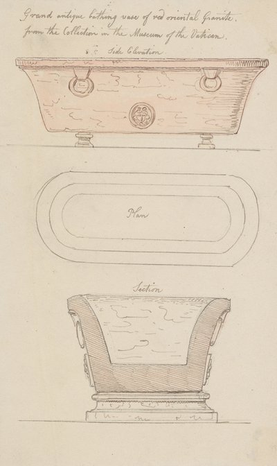 Vase de bain en granit rouge, Vatican - Thomas Rowlandson