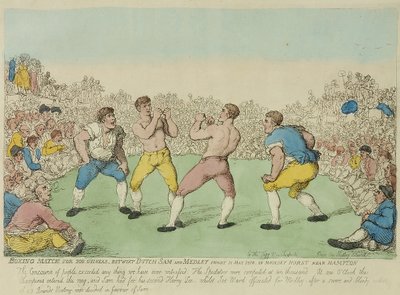 Match de boxe pour 200 guinées entre Dutch Sam et Medley (gravure en couleur) - Thomas Rowlandson