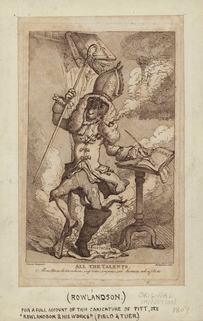 Caricature de William Pitt en chèvre fumante (gravure au pointillé) - Thomas Rowlandson