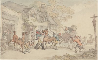 Changement de chevaux à une poste en France - Thomas Rowlandson