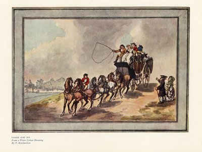 Coche et six chevaux avec passagers et bagages sur le toit - Thomas Rowlandson