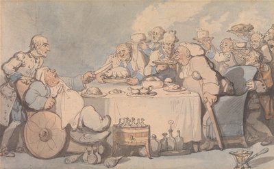 Les plaisirs du bain : les gourmets souffrant de goutte à table - Thomas Rowlandson