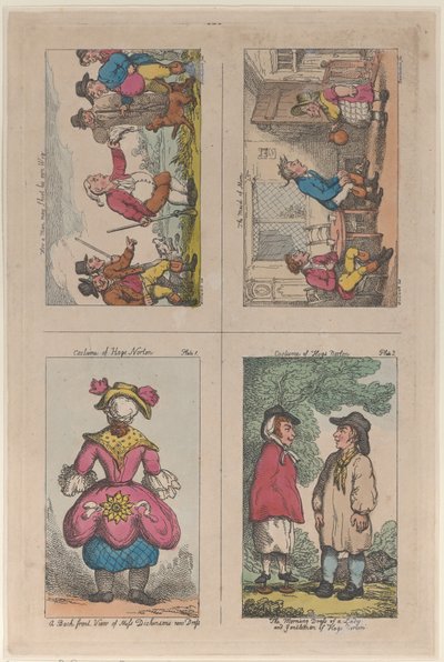 Costume de Hogs Norton, Comment un homme peut tirer sur sa propre perruque, et La Fille de Mim, 1809 - Thomas Rowlandson