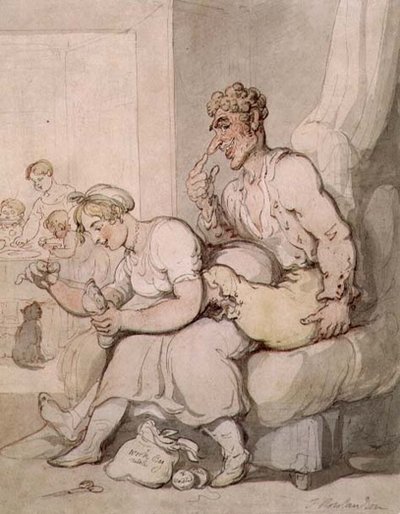 Raccommodant la chaussette - Thomas Rowlandson