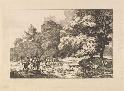Chasse au Cerf - Une Scène de Paysage avec Cerf et Chiens dans une Rivière, 1787 - Thomas Rowlandson